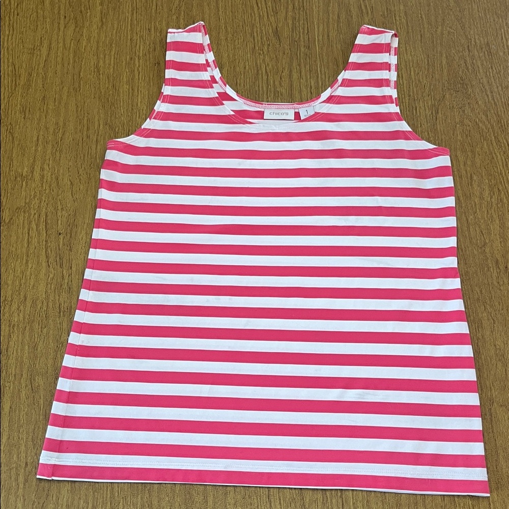 Chico's Pink and White Striped Tank, Scoop Neck, Soft & Stretchy, Sz M or I